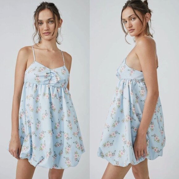 NWT Free People Sweetheart Bubble Dress Blue Floral - Picture 1 of 7